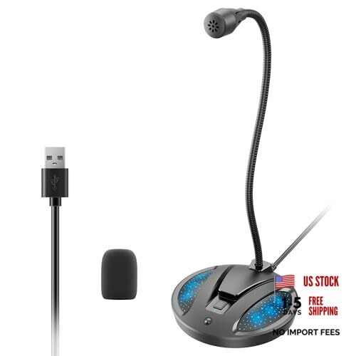 Plug & Play USB Computer Microphone, Flexible Gooseneck Desk Microphone for