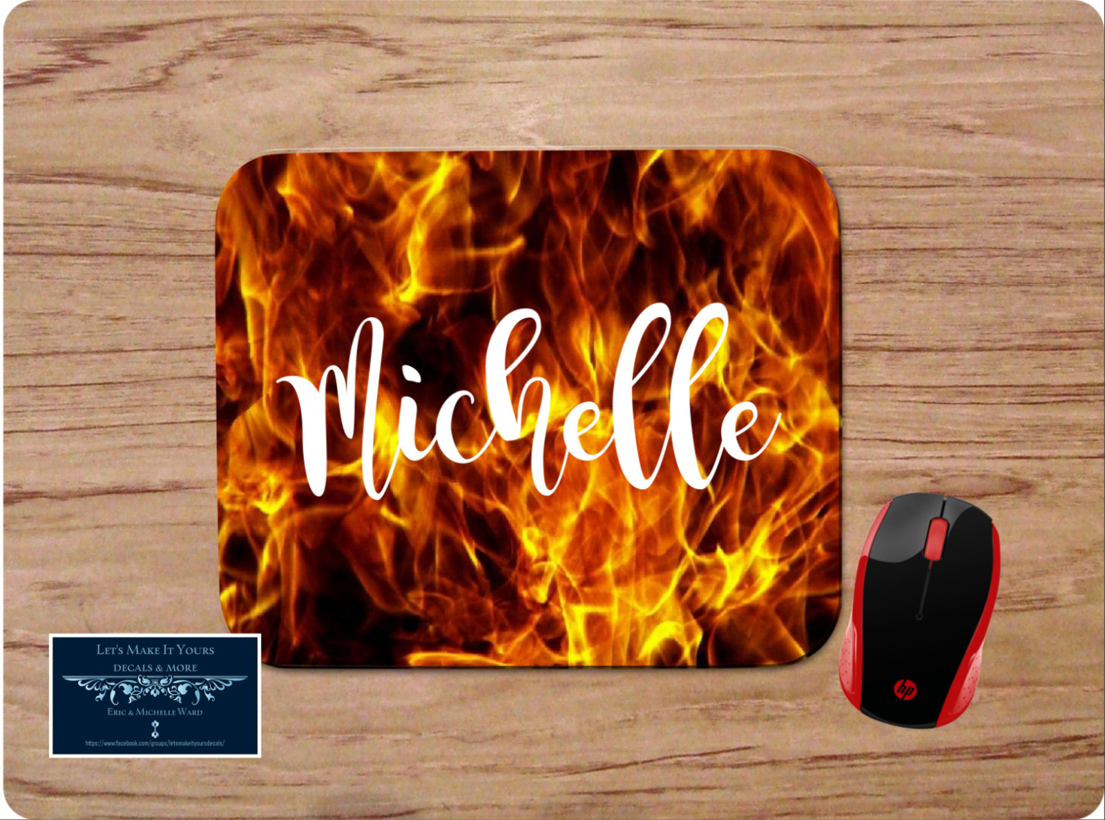 FLAMING FIRE FLAMES PERSONALIZED W/ NAME CUSTOM PC MOUSE PAD DESK MAT GIFT