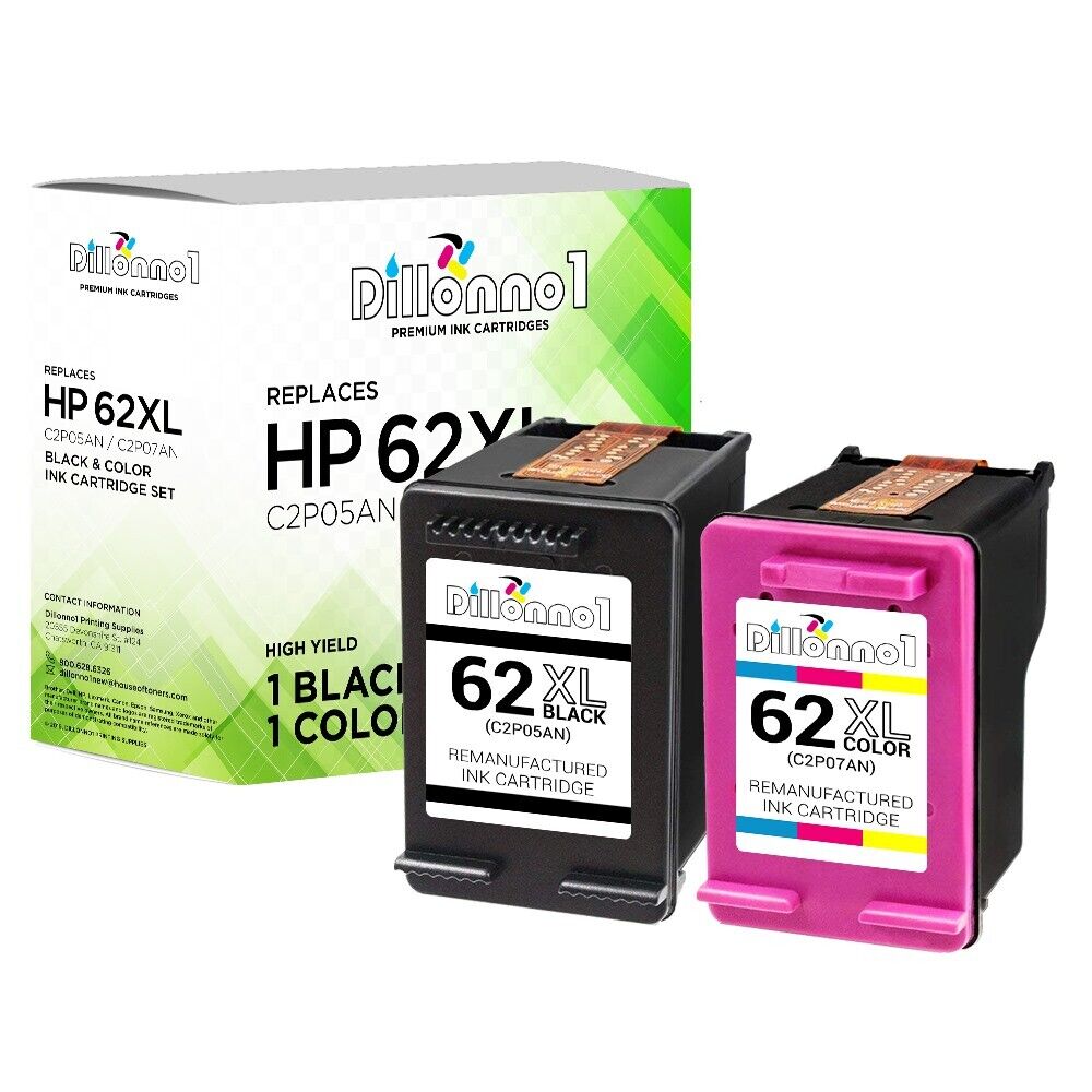 2PK For HP 62XL 1-Black & 1-Color Cartridges 5660 5665 7644 7645 7640 8000 8005 