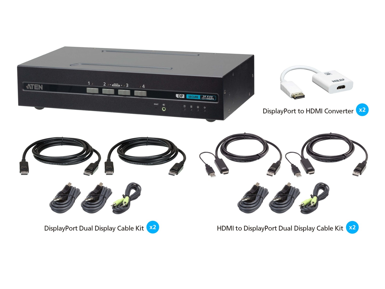 CS1144DP4UN 4-Port USB DisplayPort/HDMI Dual Display Secure KVM Switch Kit