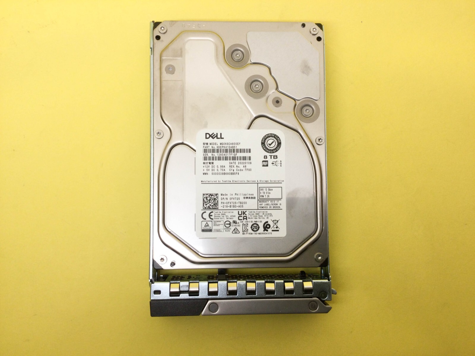 FV725 DELL 8TB 7.2K NL SAS 12Gbps 3.5in 512e HDD 0FV725 MG06SCA800EY