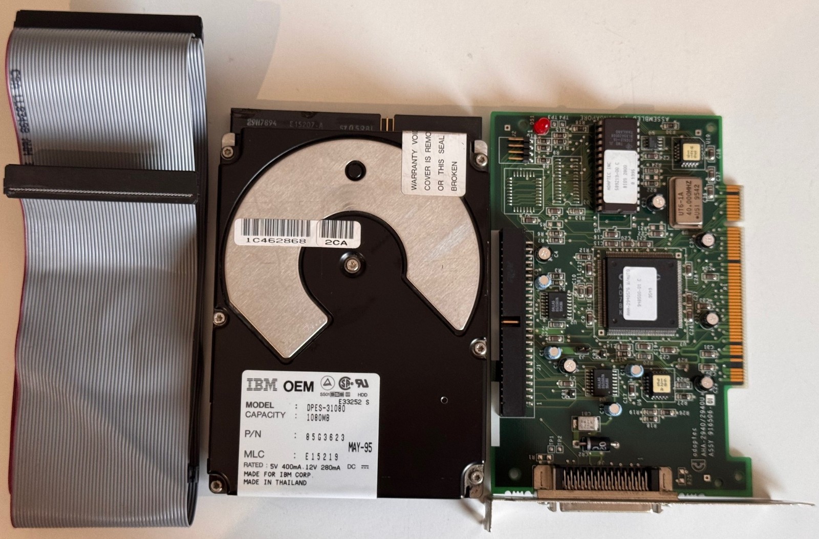 Adaptec AHA-2940U SCSI Controller, IBM DPES-31080 1080MB SCSI Hard Disk + Cable