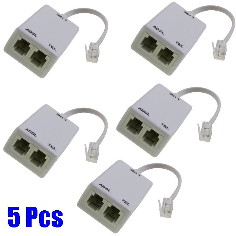 5 Pcs ADSL ADSL2 DSL Modem Telephone Phone Fax In-Line Splitter Filter RJ11