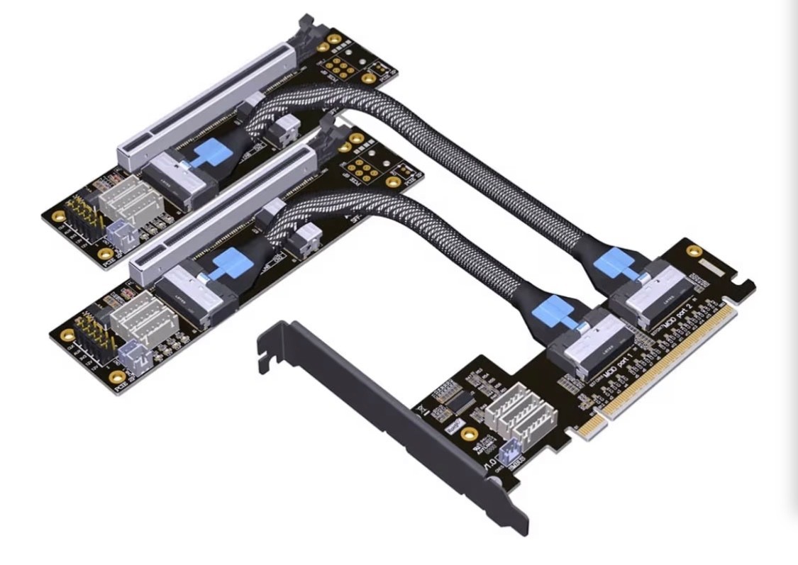 ADT-F36B-F37B-D8S PCI-e 4.0 X16 to X8 MCIO Bifurcation Adapter Riser Card
