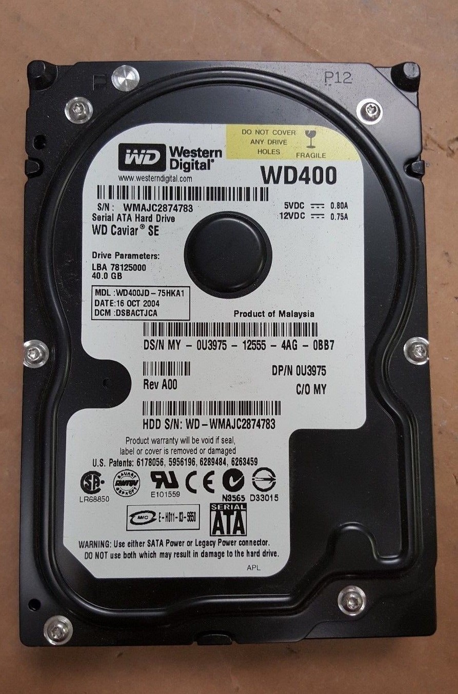 Western Digital U3975 WD400JD-75HKA1 DSBACTJCA 3.5 Serial ATA Hard Drive