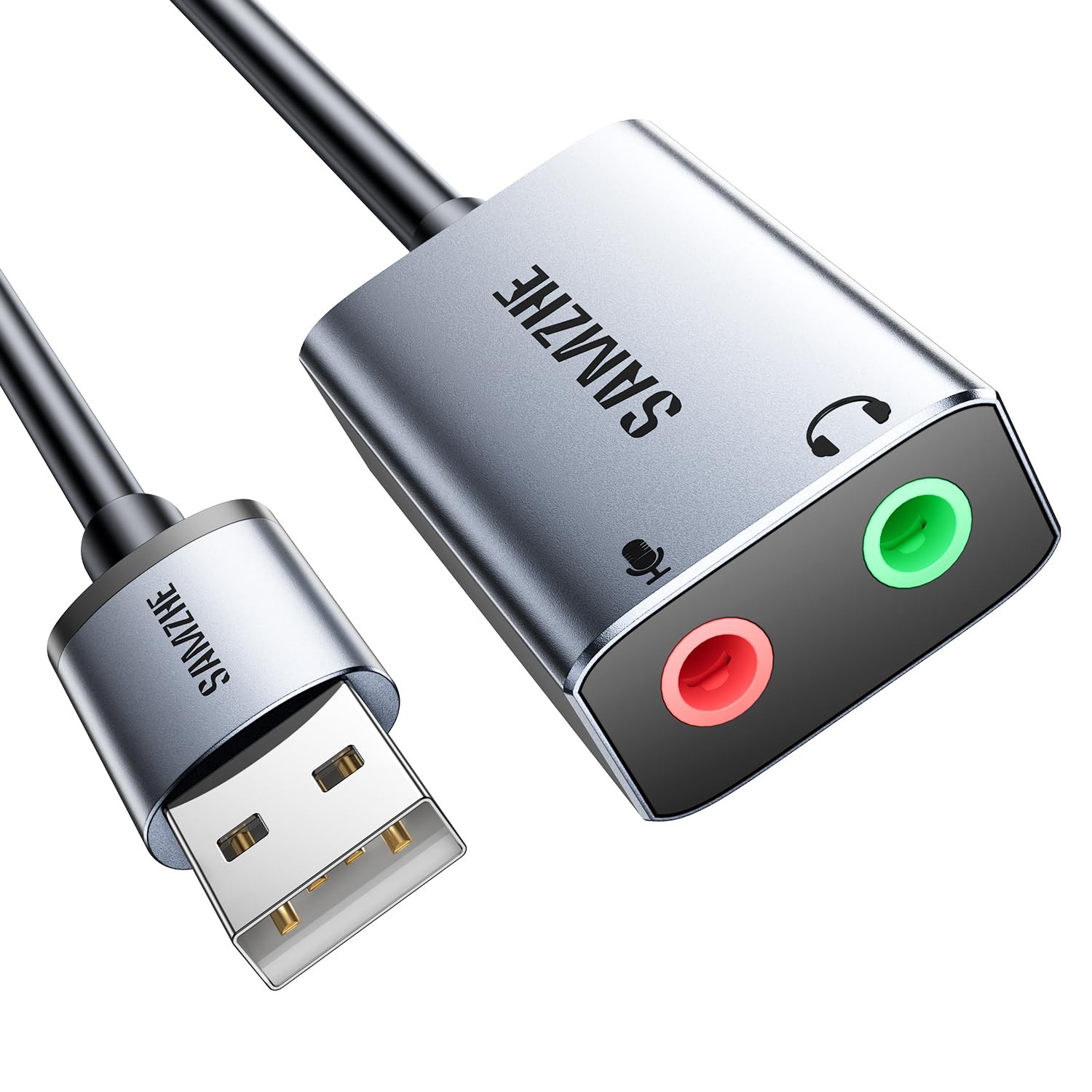 SAMZHE USB to Audio Jack Sound Card Adapter with Dual TRS 3-Pole 3.5mm Headph...