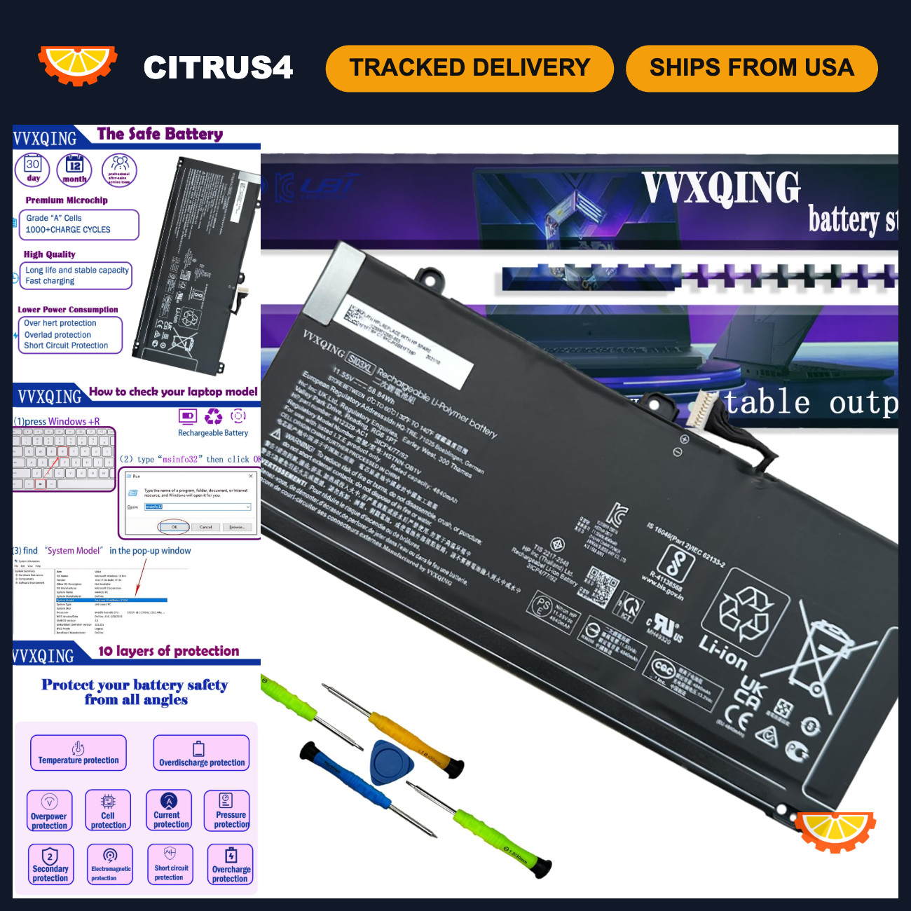 High-Capacity Laptop Battery 58.84Wh for HP Chromebook x360, EliteBook G2 Series