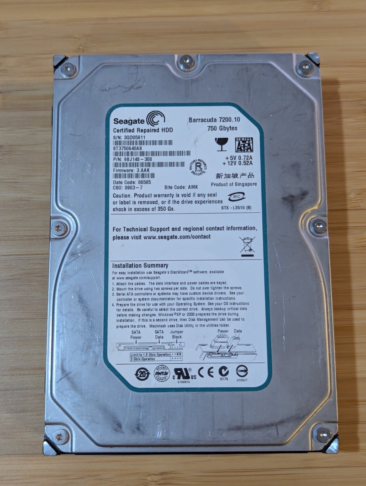 Seagate Barracuda 750GB Internal 7200RPM 3.5" (ST3750640AS) SATA HDD