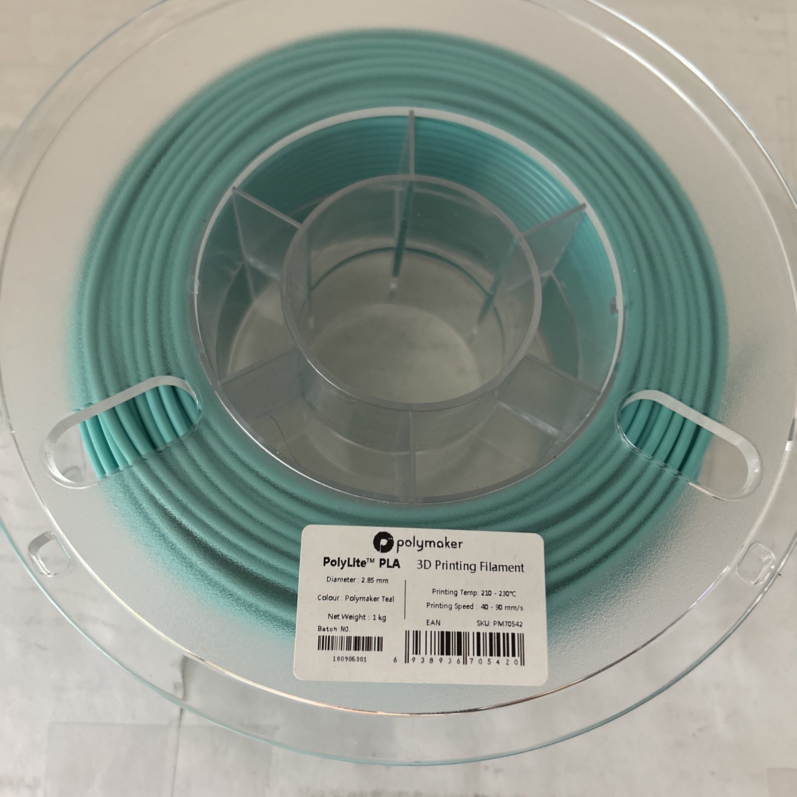 PolyLite PLA 3D Printing Filament. Diameter 2.85mm. Color - Teal. Used.