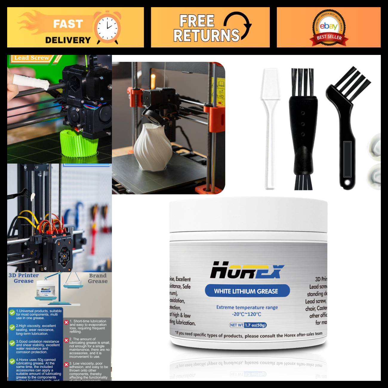 3D Printer Lubricant 50g - Lithium Grease for Smooth Operation, Noise Reduction,