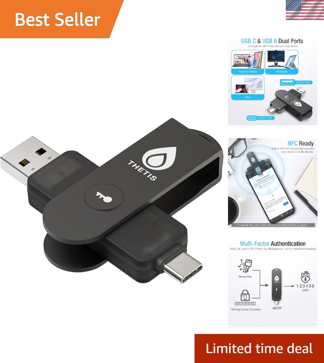 Durable and Portable FIDO2 NFC Security Key - USB Type A & C Compatibility