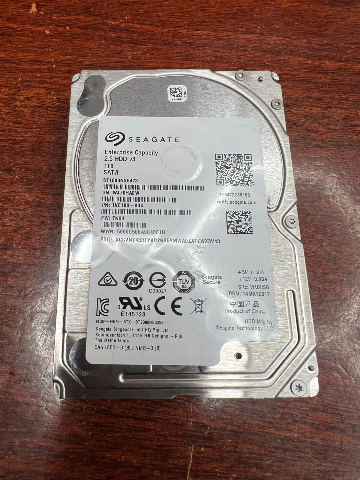 Seagate 1TB 2.5'' v3 SFF SATA 6G 7.2K HDD ST1000NX0423 1VE100-004 100% Health
