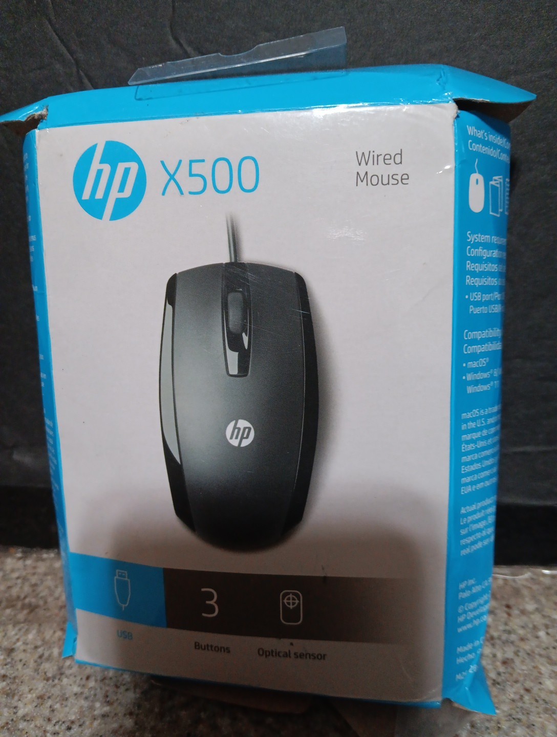 HP X500 USB 3 Button Optical Wired Mouse - Black