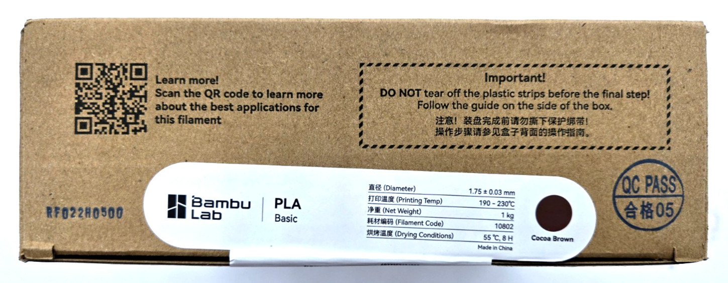 Bambu Lab PLA Basic 3D Printing Filament — Cocoa Brown (1.75mm, 1kg Spool) - NEW