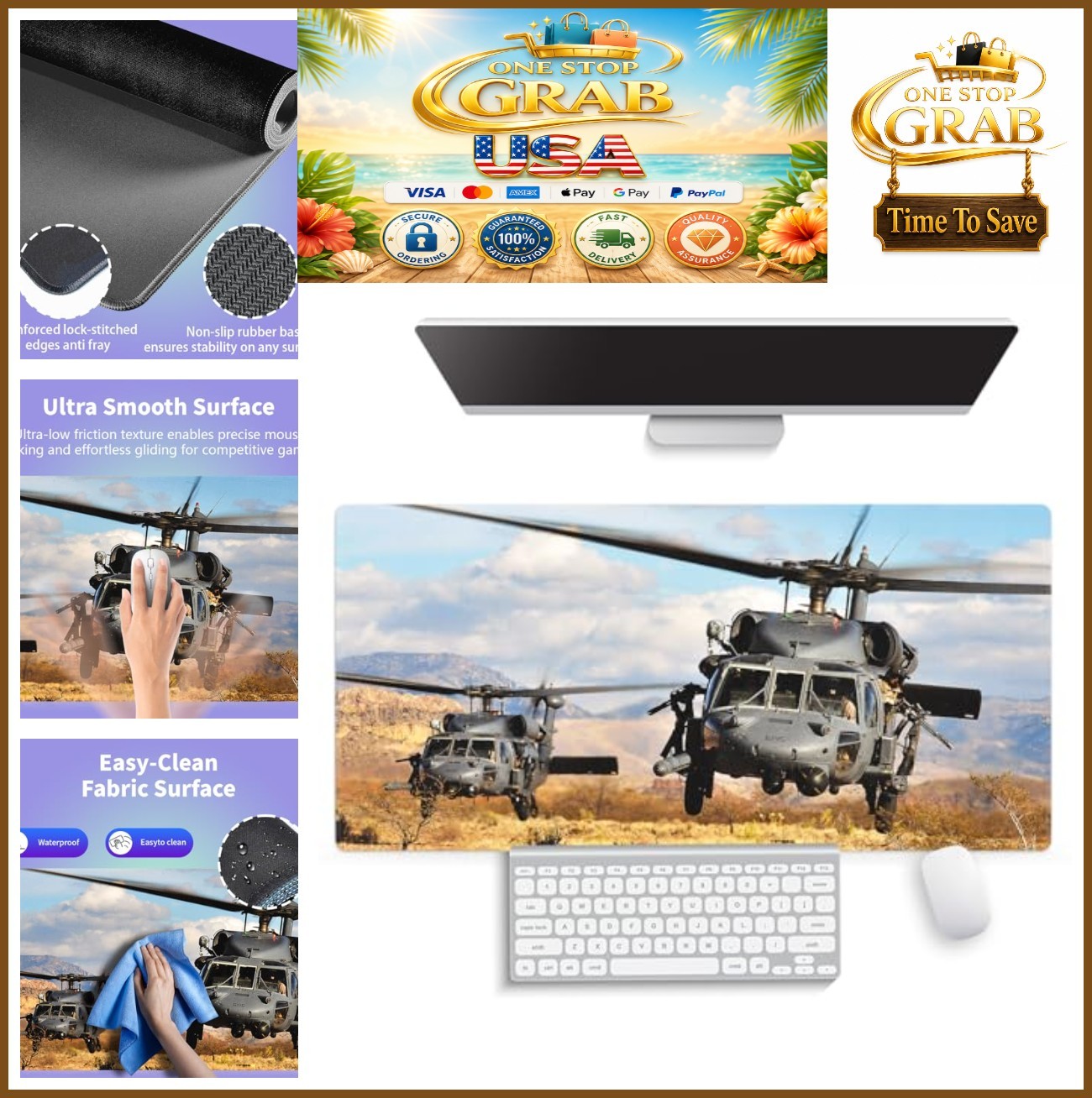 Helicopter Mouse Pad Extra Large 31.5 Inch 15.8 Inch Desk Mat Non Slip Rubber
