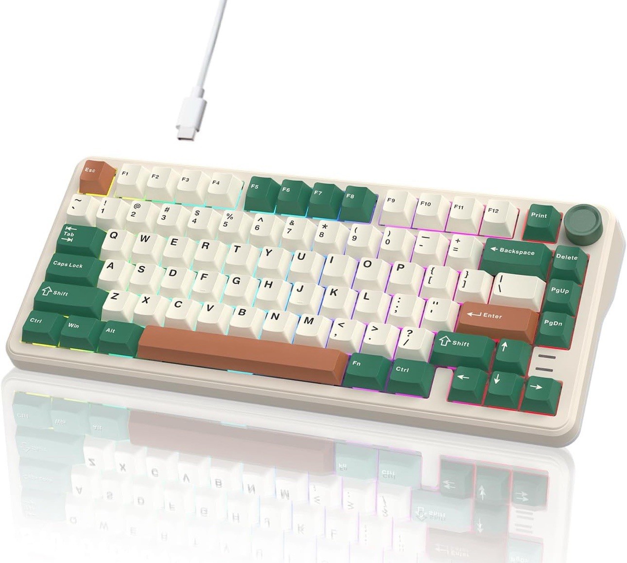 75% Retro Green Wired Hot Swappable Mechanical Keyboard with Metal Knob