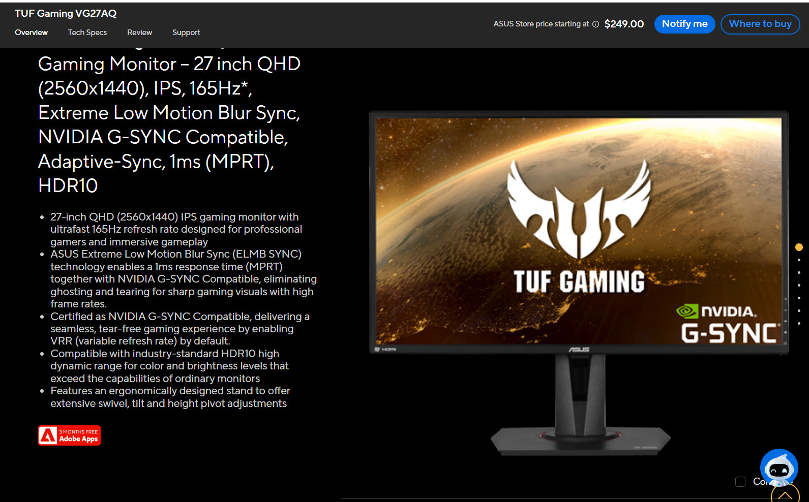 ASUS TUF Gaming VG27AQ 27'' IPS LCD Monitor