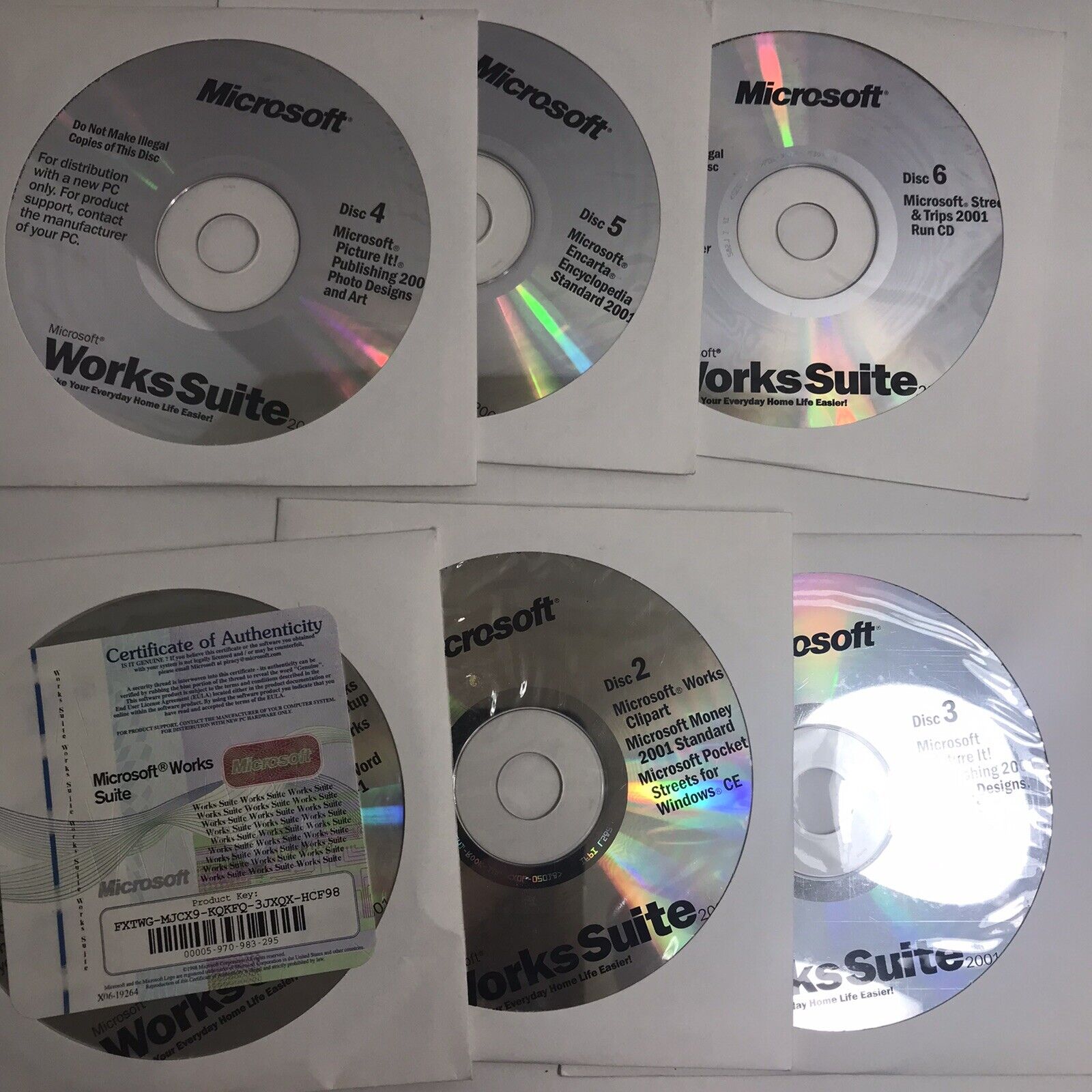 Microsoft Works Suite Software 2001 Complete Disks 1 - 6