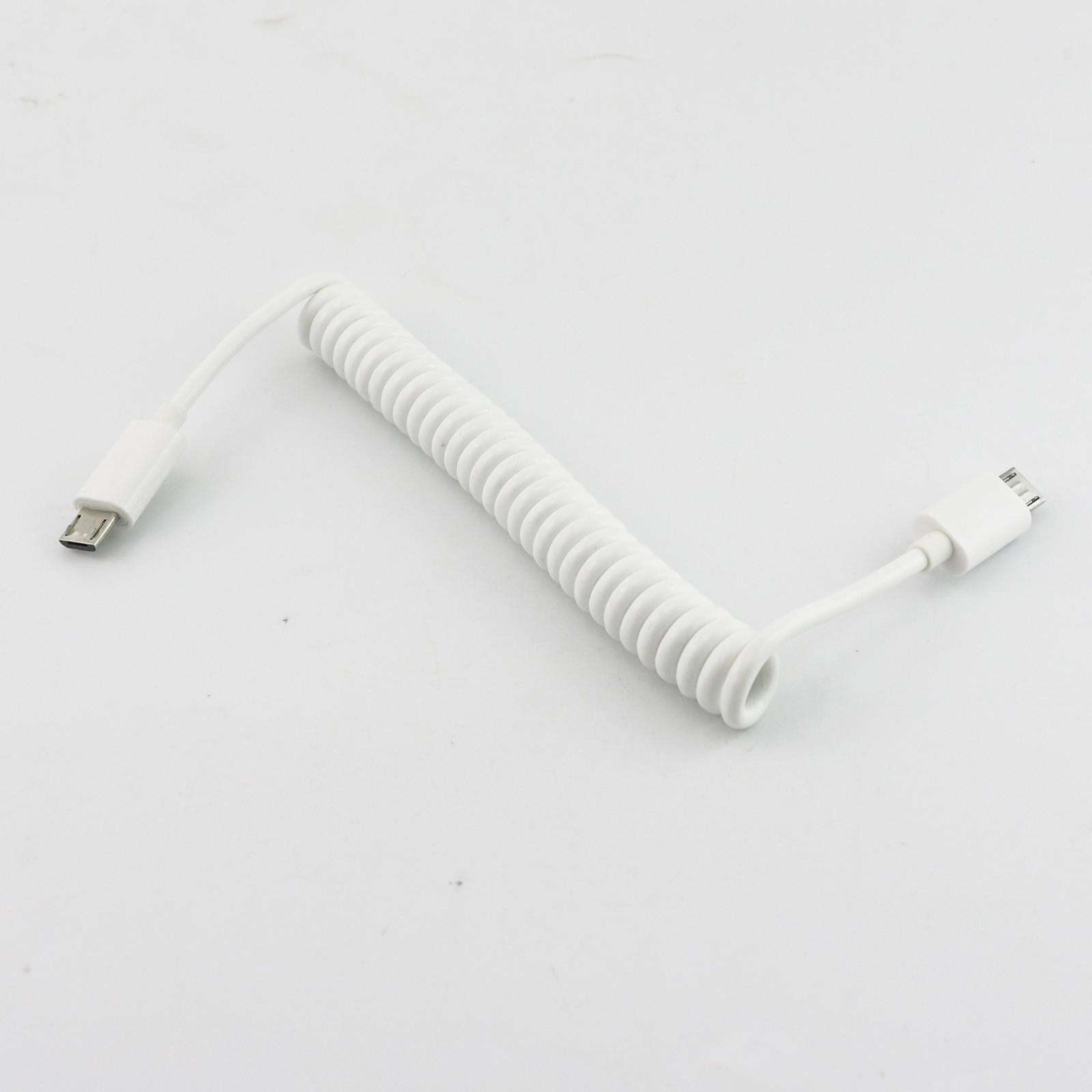 1x Micro USB B 5 Pin  Male to Male Plug Spiral Coiled Cable Adapter White 3ft