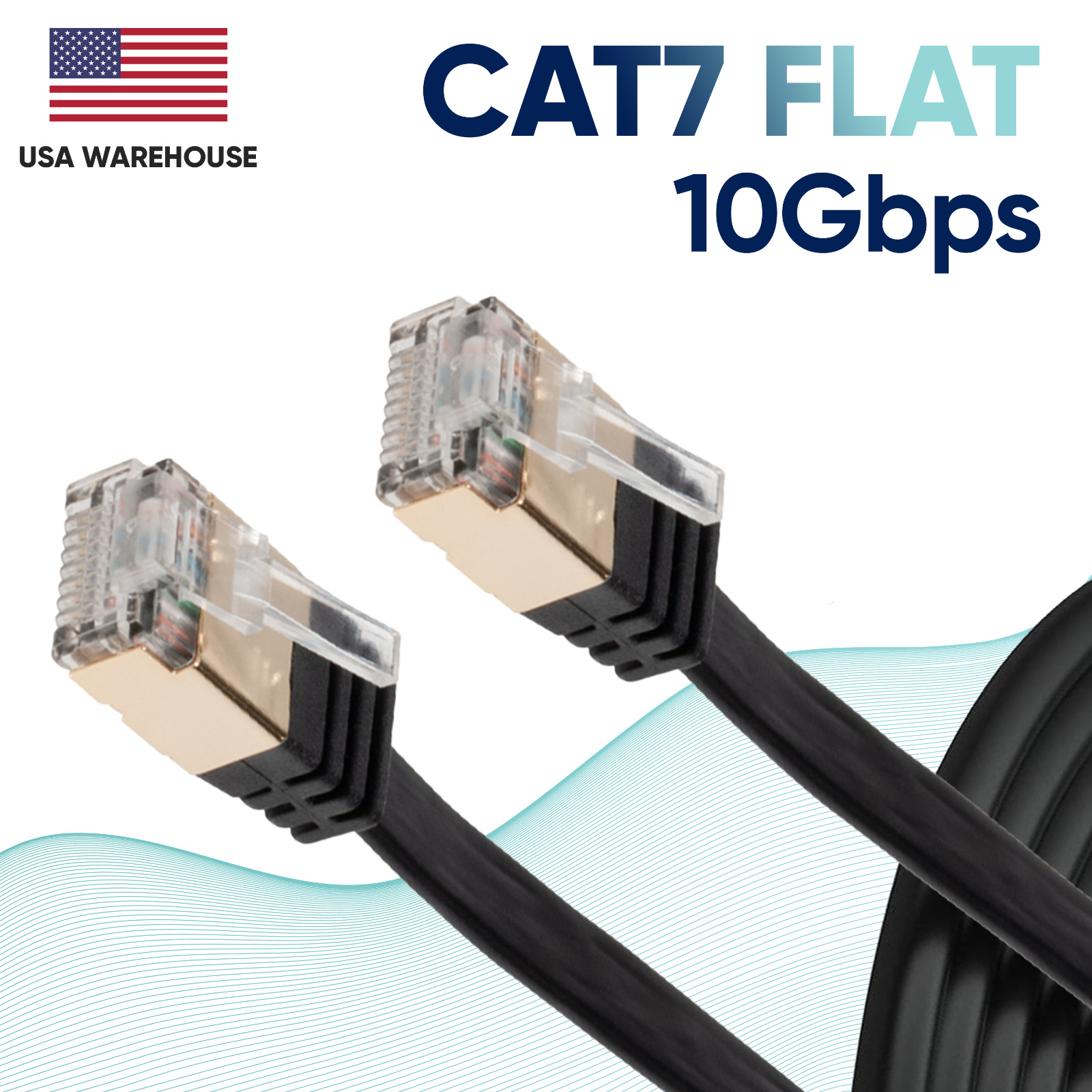 10Gbps CAT7 Flat Ethernet Internet LAN Cable Network 6 10 20 25 30 50 75 100 Lot