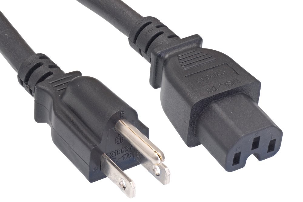 North American Power Cord, NEMA 5-15P to IEC320 C15, 3', 14 AWG, 15A, 250V (Z...