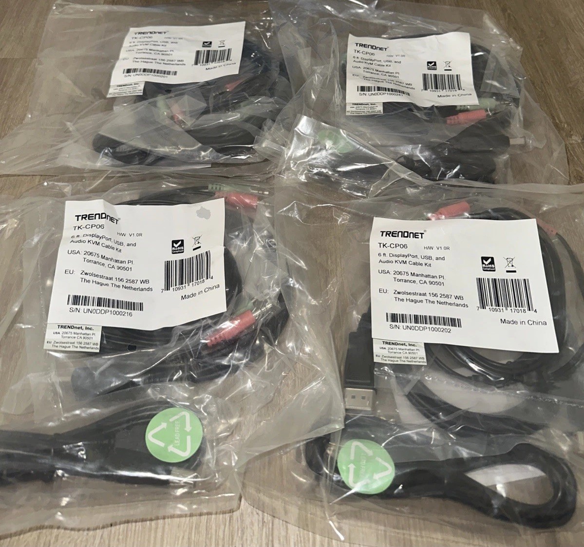 TRENDnet 4 Sets Of Cables TK-CP06 For Dual Monitor DisplayPort KVM Switches