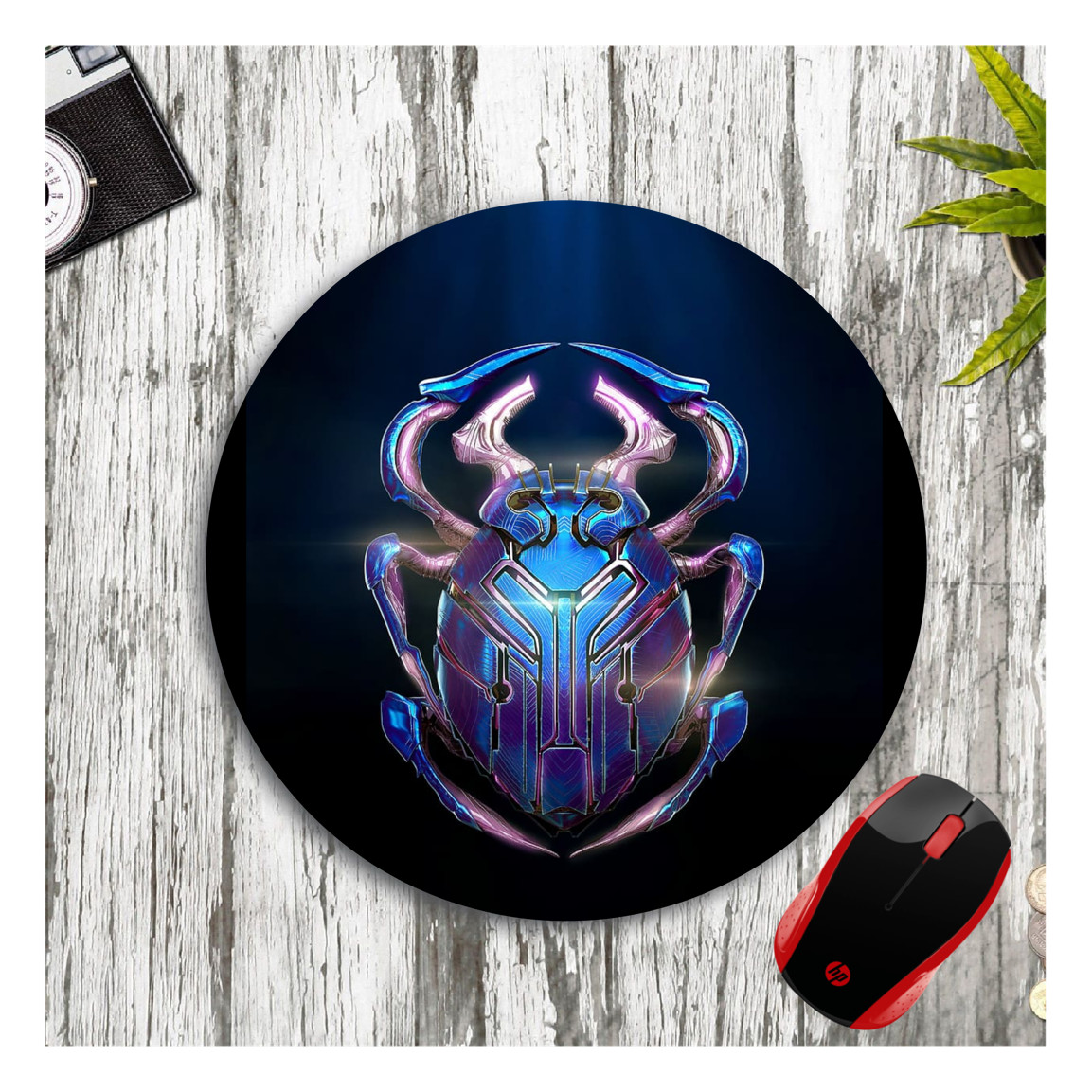 BLUE BEETLE LOGO CUSTOM 8" ROUND NEOPRENE MOUSEPAD DESK MAT HOME OFFICE