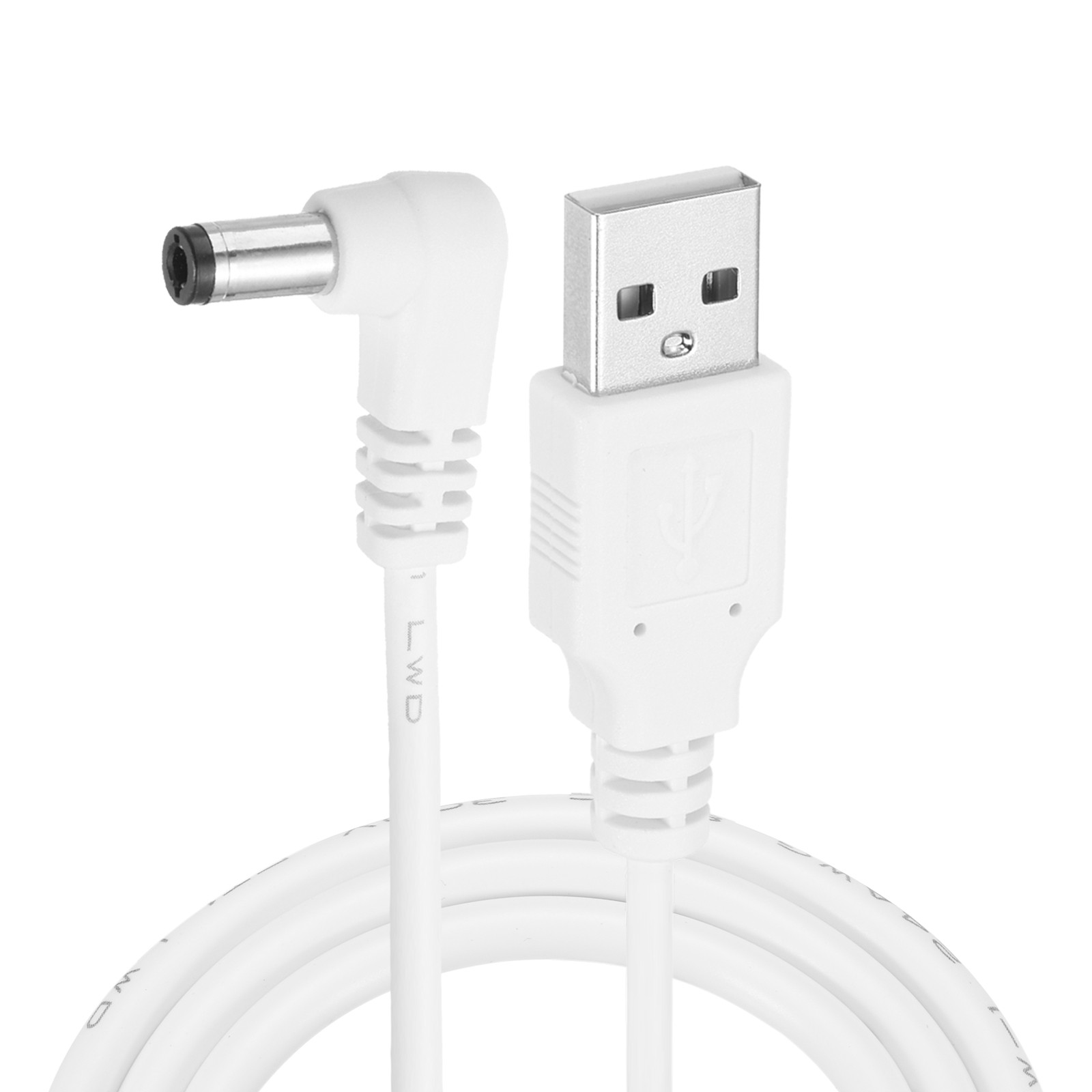 2Pcs 3.3ft USB A Type 5.5 x 2.5mm L-Shaped Head Power Connector, White