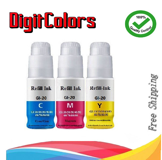 GI-20 3 Pack Cyan Magenta Yellow Ink Bottle for Canon PIXMA G5020 G6020 G7020