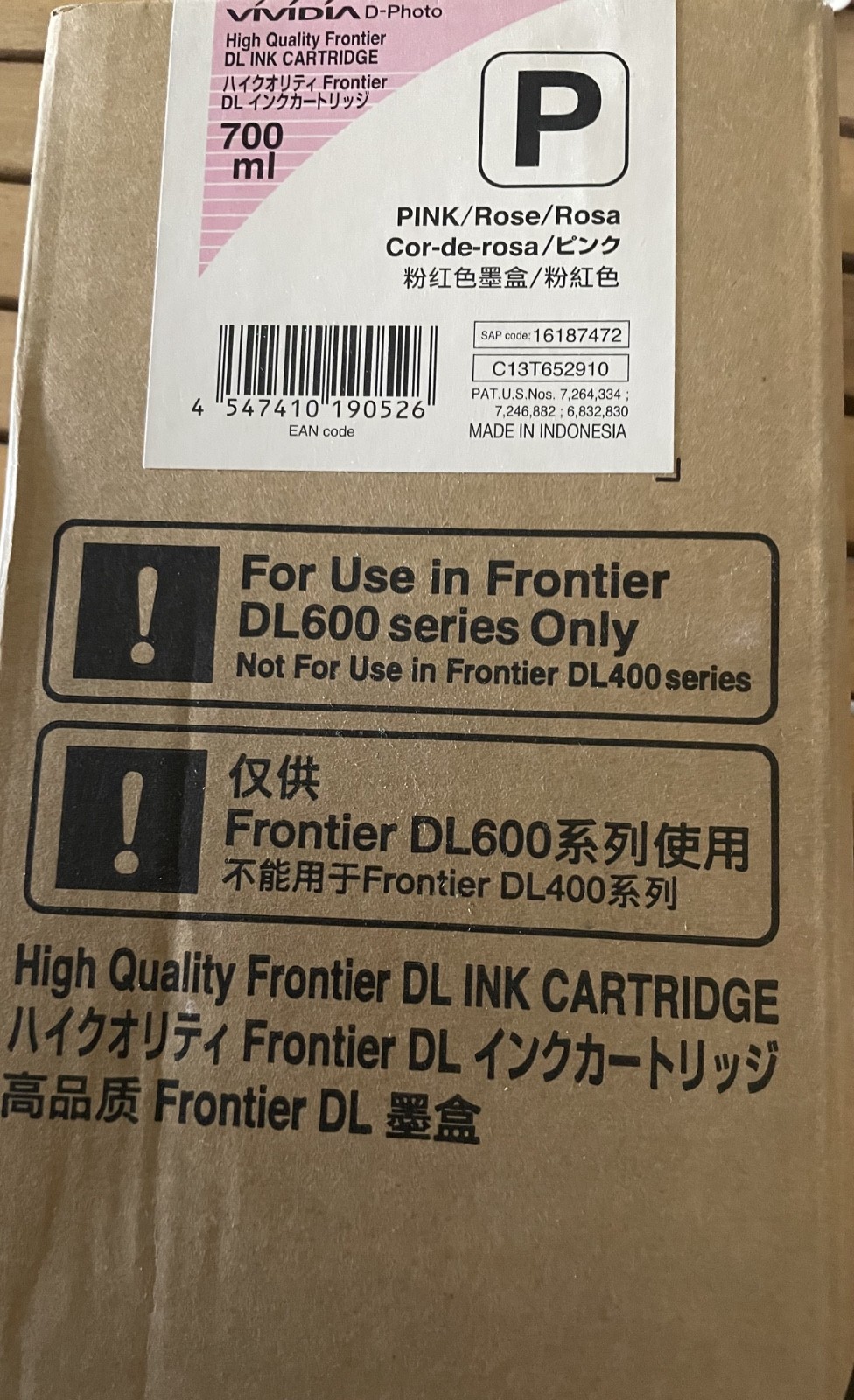FUJIFILM 16187472 Pink 700ml Ink Cartridge for Frontier DL600 Series ONLY. NEW
