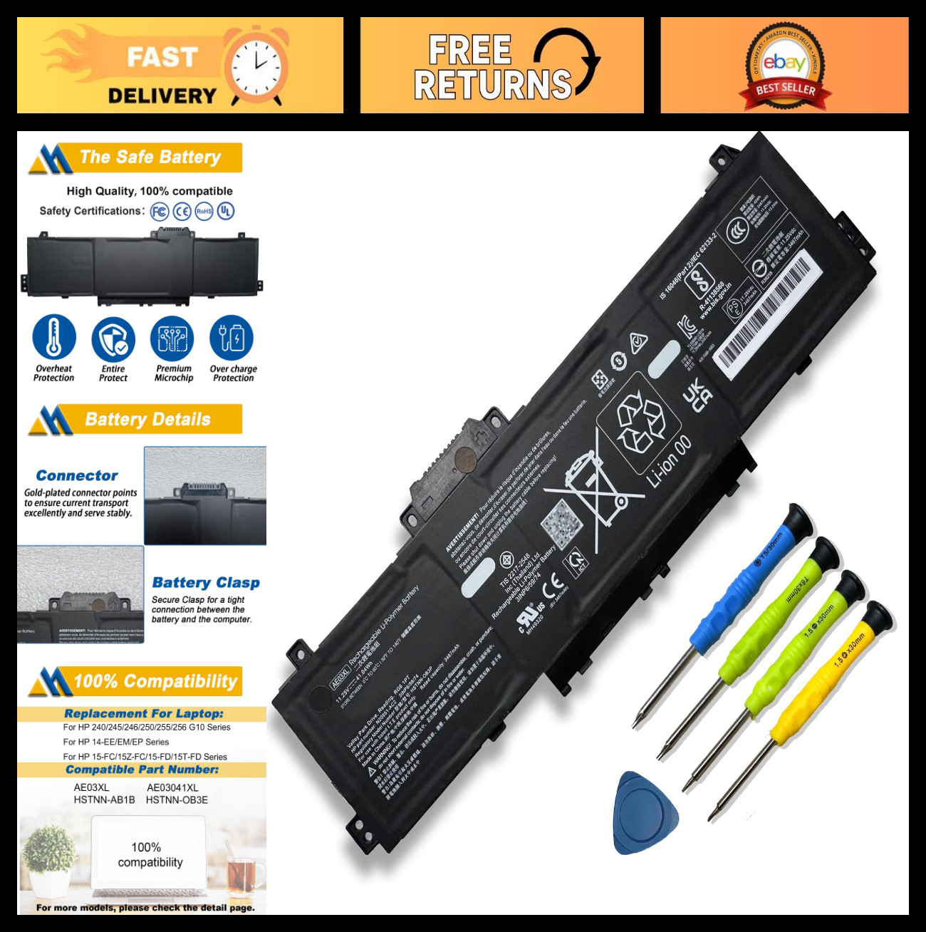High-Capacity 41Wh Laptop Battery Replacement for HP 240 G10 245 246 250 Series