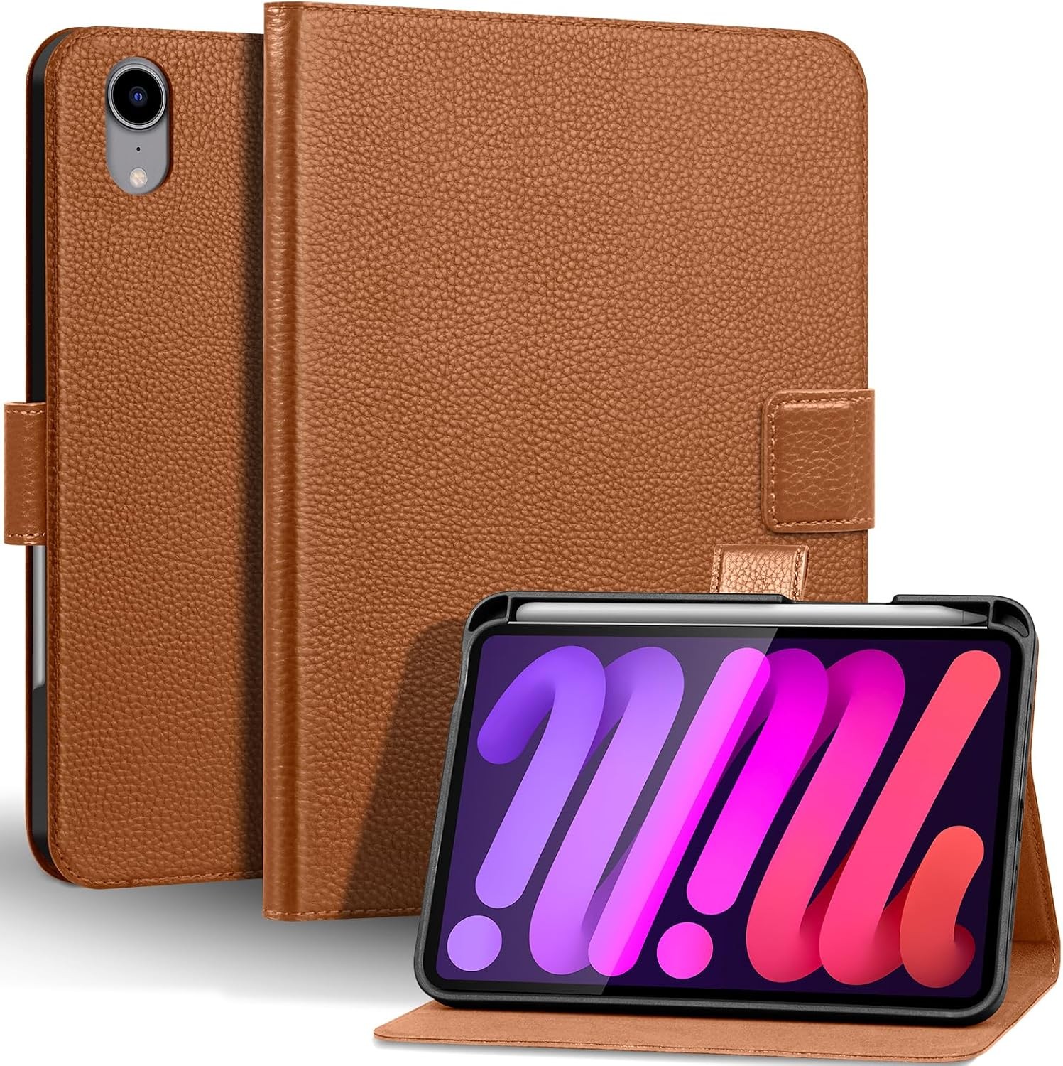Genuine Leather Case for 8.3 Inch iPad mini 7th/6th Gen | Adjustable Stand, Penc