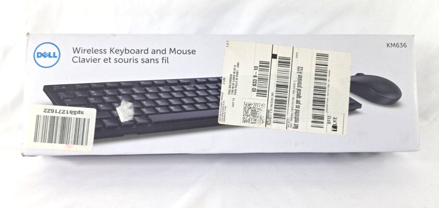 Dell KM636-BK-LTN Wireless Keyboard Mouse Combo- New Open Box
