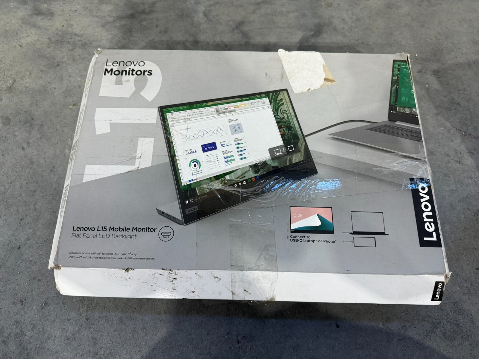 Lenovo L15 Mobile Monitor Flat Panel - LED Blacklight 15.6" Open Box