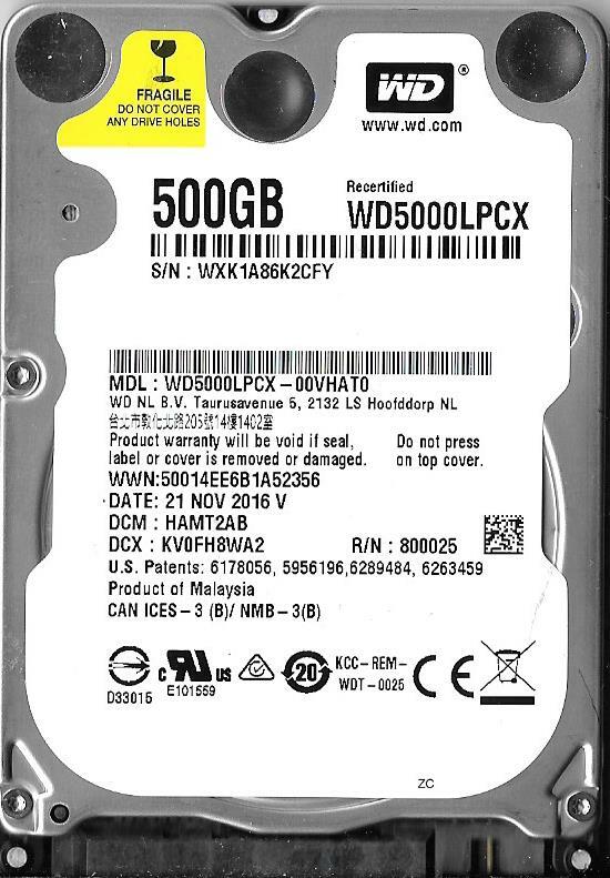 Western Digital WD5000LPCX-00VHAT0 500GB Sata Hard Drive DCM: HAMT2AB
