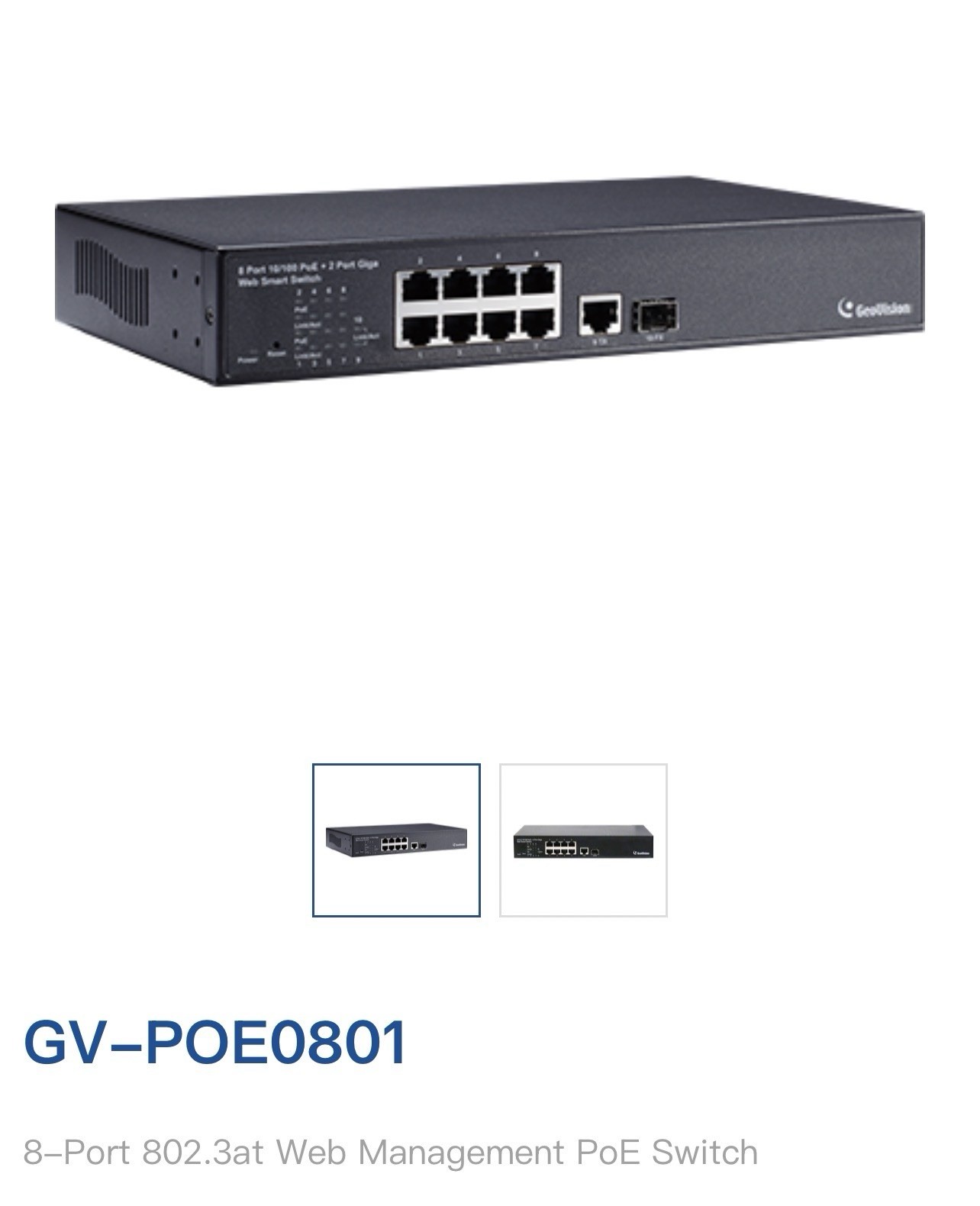GeoVision GV-POE0801 8 Port Web Smart Switch 10/100 PoE +2 Port Giga