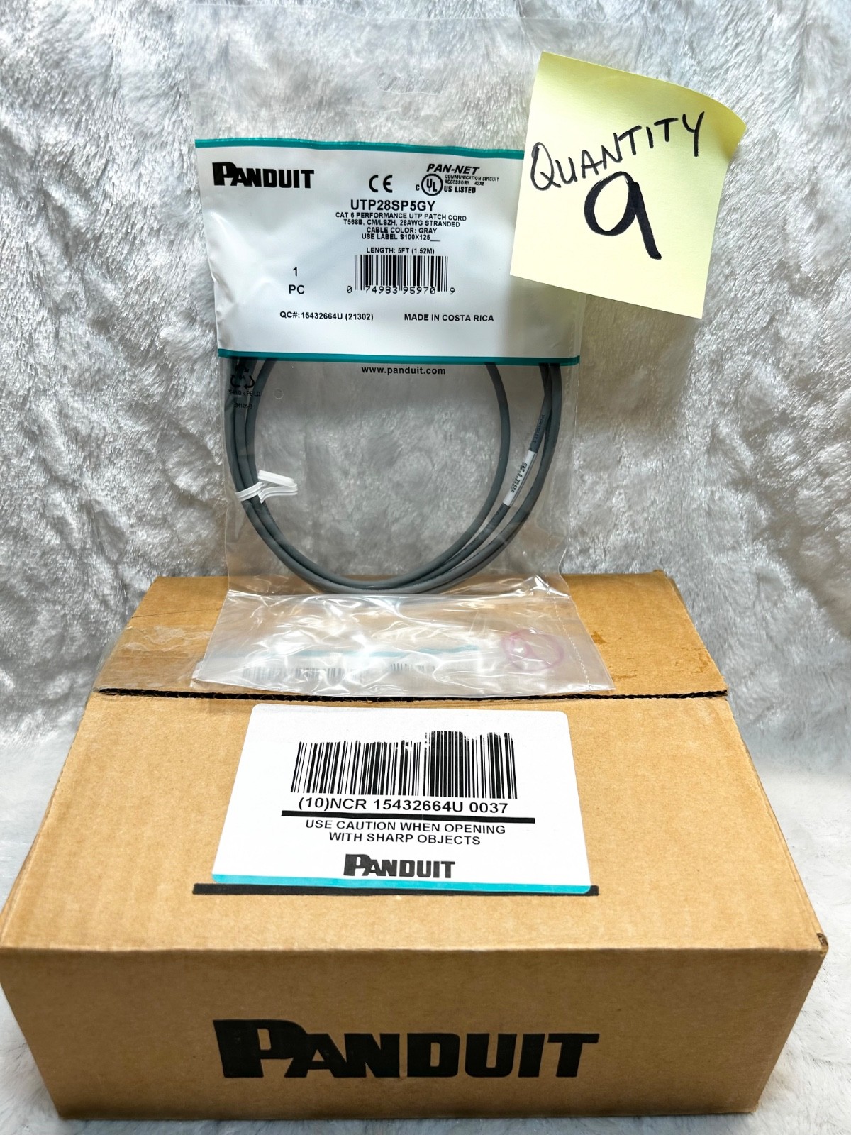 PANDUIT Box of 9 UTP28SP5GY 5 Foot Gray Cat 6 Performance UTP Patch Cord