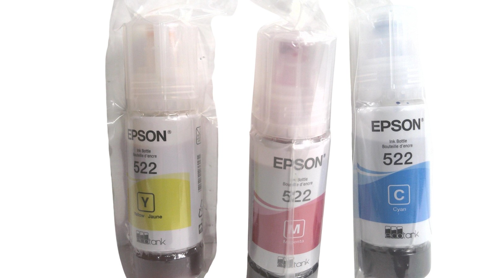Epson 522 Ink Bottle Set Cyan Magenta Yellow Genuine EcoTank Refill Original