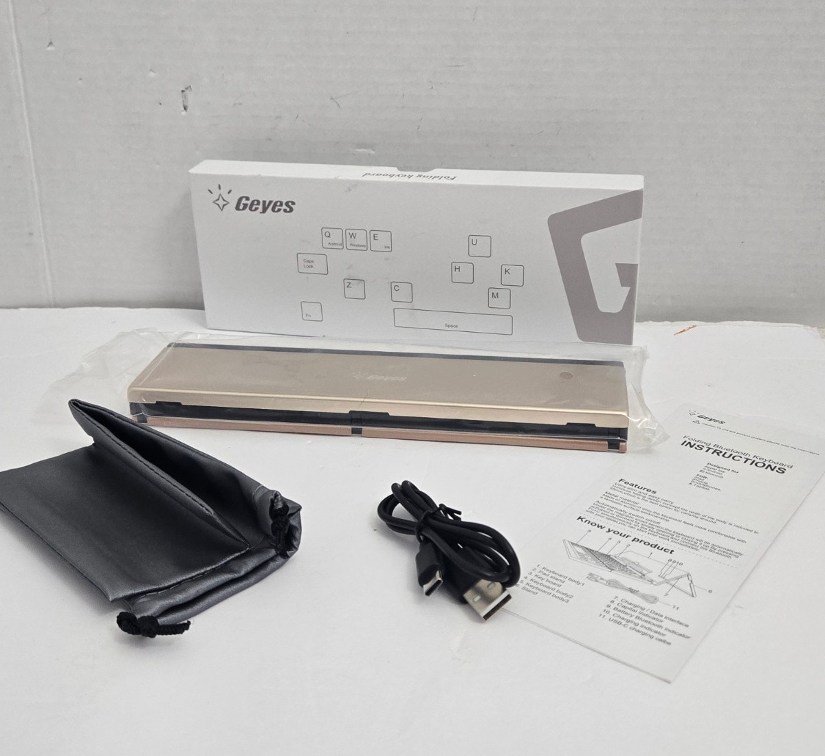 Geyes Folding Bluetooth Keyboard Foldable Wireless GK608 Gold Color