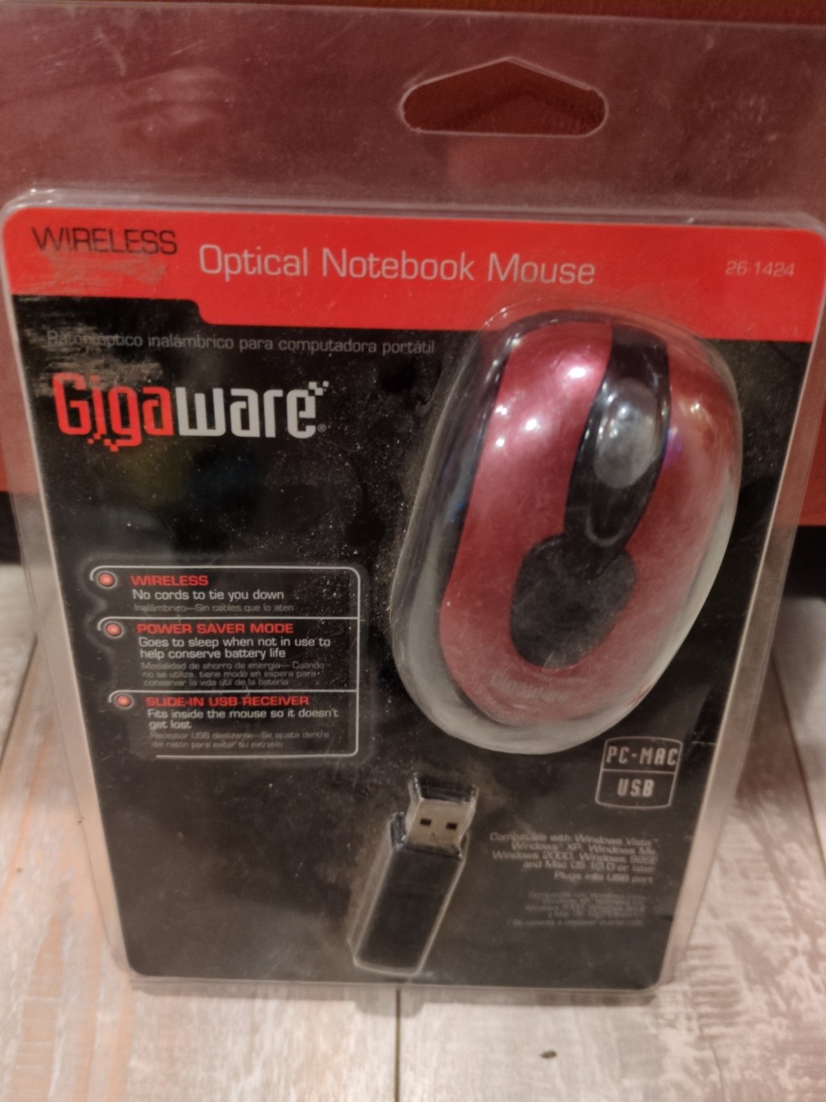 NEW Gigaware Wireless Optical Notebook Mouse 26-1424  PC/Mac USB