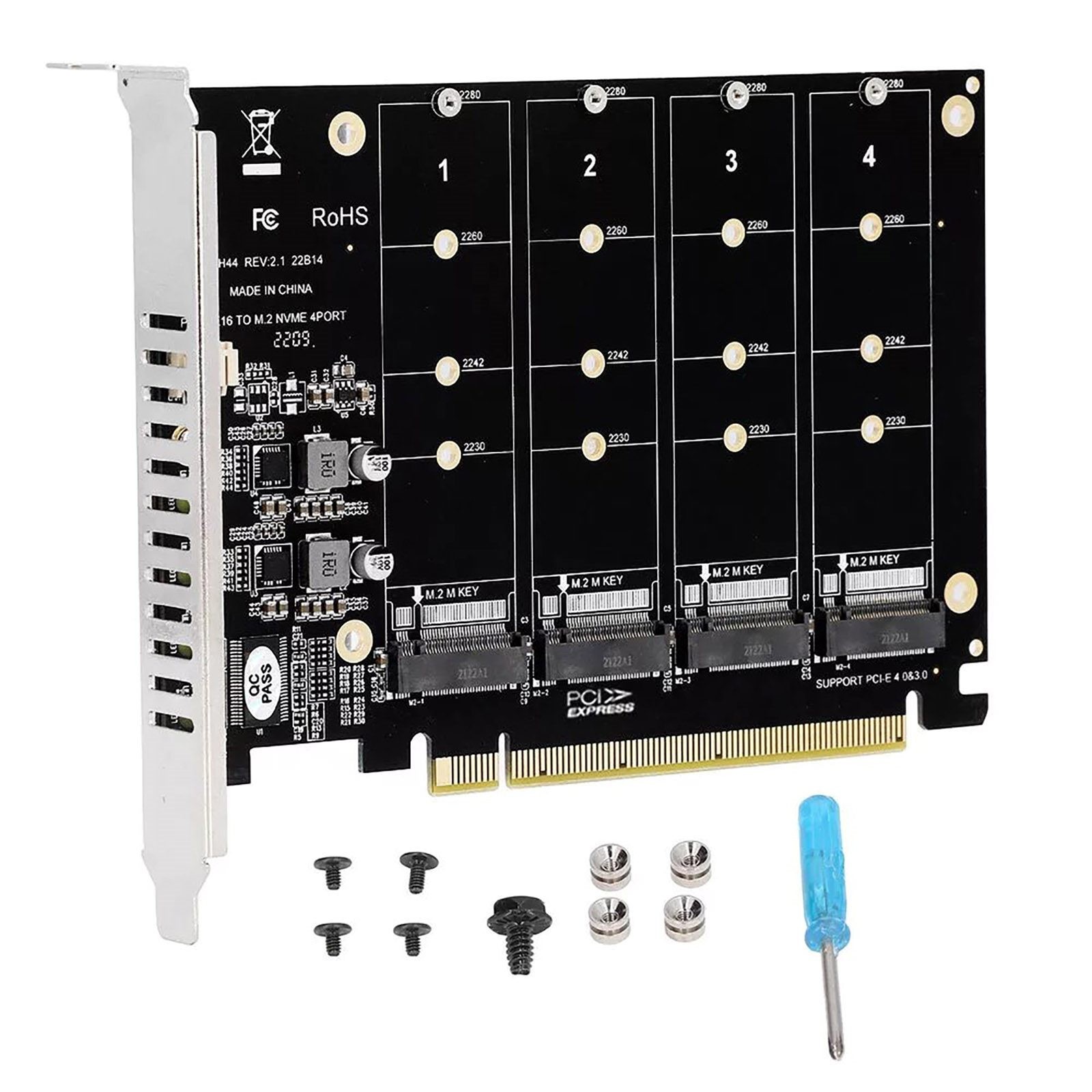 M.2 NVME SSD To PCIE X16 Adapter 4 Port NVMe To PCI-e Host Expansion Card Part