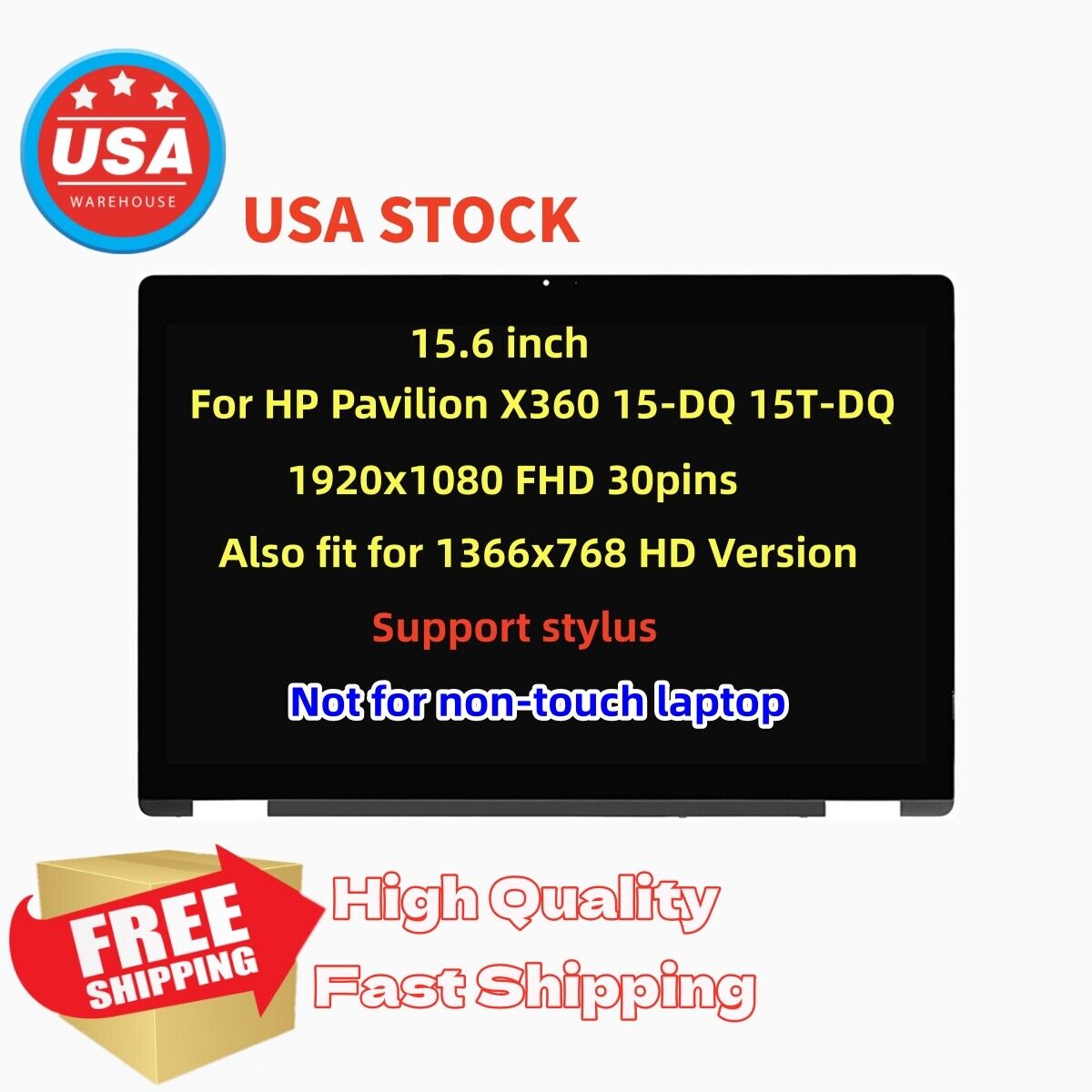 For HP Pavilion X360 15t-dq000 15t-dq100 New FHD Lcd Touch Screen Replacement