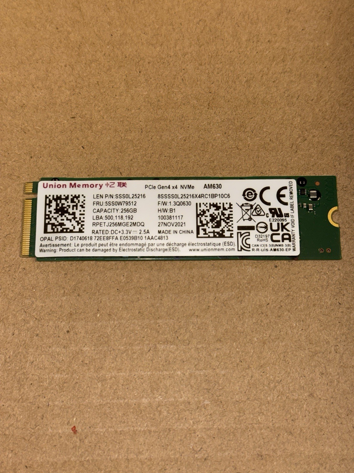 Union Memory AM630 256GB NVMe SSD M.2 PCIe Gen4 x4
