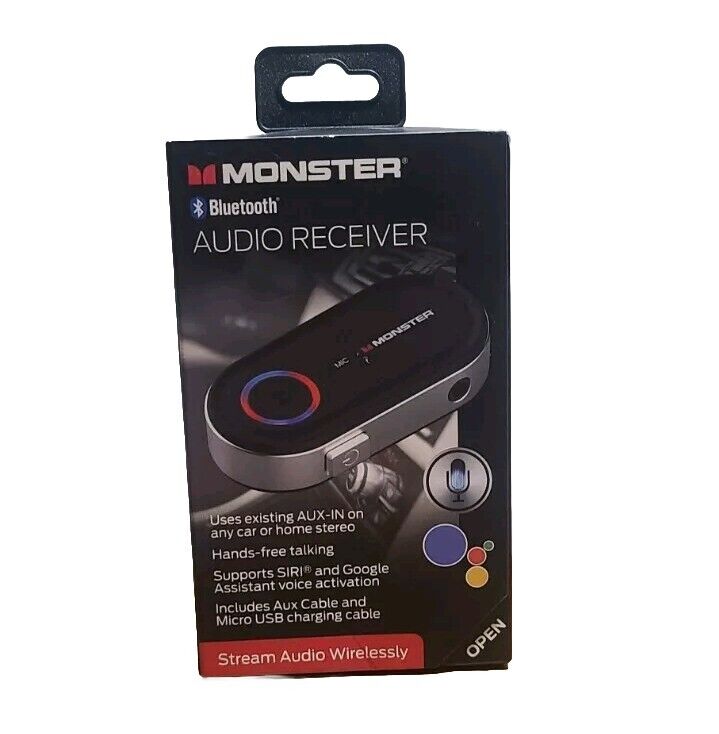 Monster Bluetooth 3.5mm AUX Audio Receiver Adapter with Voice Assistant Support