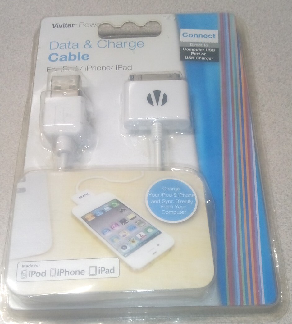 New 2012 Vivitar Power Data Charge Cable for iPod iPhone iPad USB Sync FREE S/H