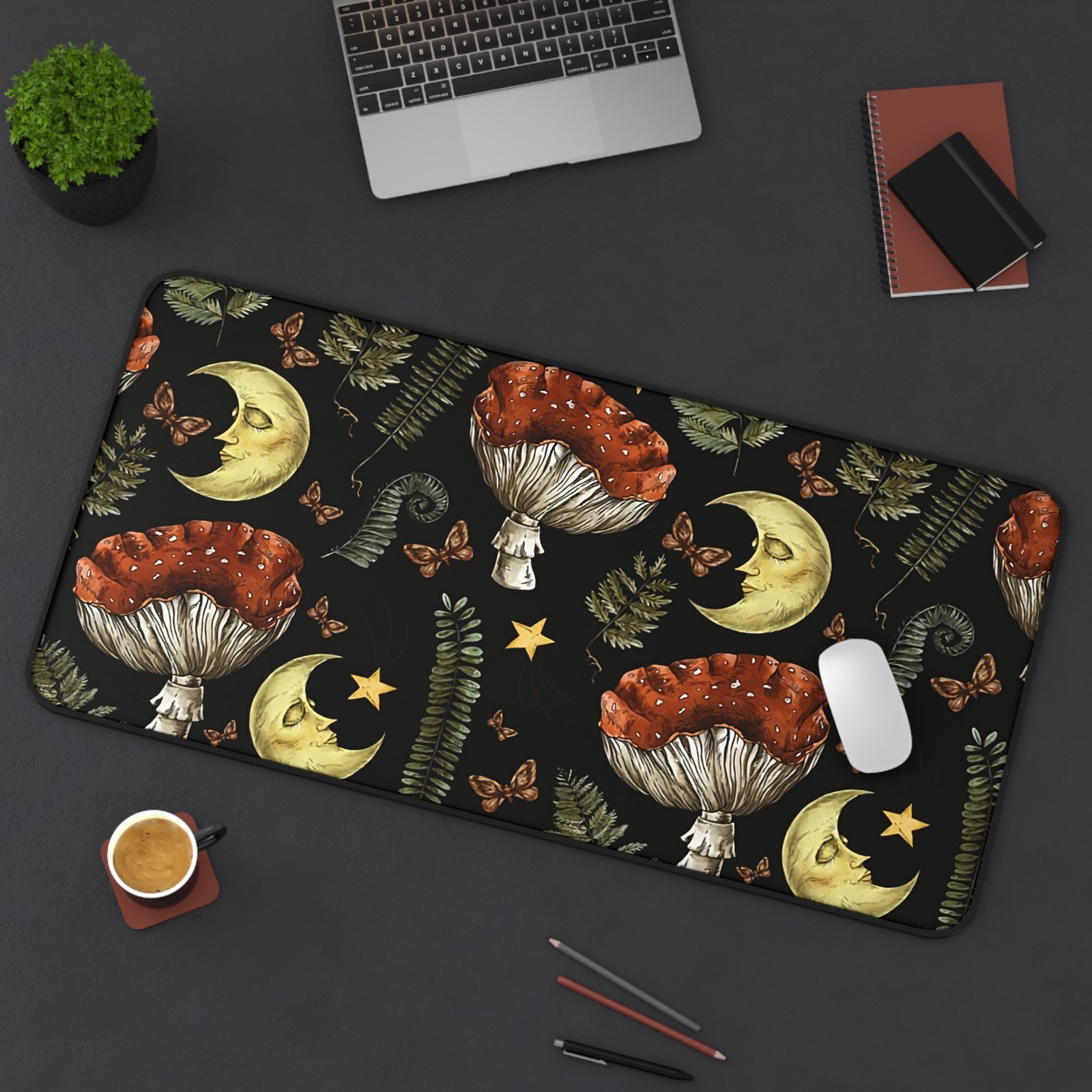 Cottagecore Mushroom Moon Desk Mat Vintage Aesthetic Mouse Pad
