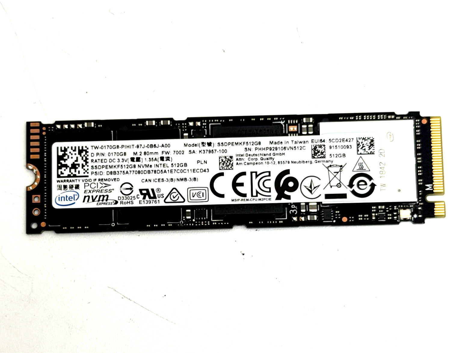 Intel 512GB M.2 NVMe Internal SSD Solid State Drive SSDPEMKF512GB, WORKING 100%