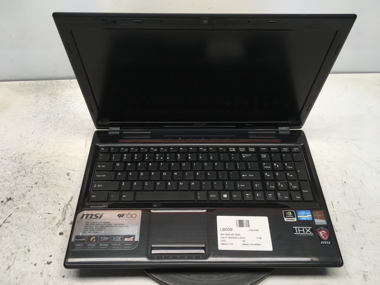 MSI GE60 MS-16GA Intel i7-3630QM 2.4GHz 2 GB NO HDD Nvidia GTX 660M 2GB