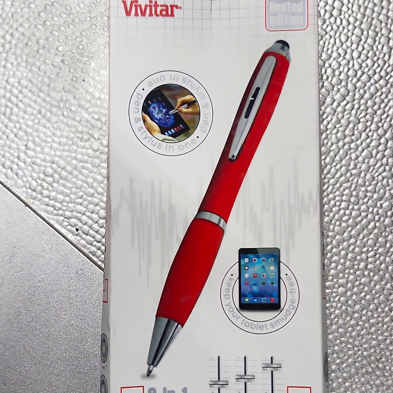 Vivitar 2-in-1 Pen + Stylus, Universal Tablet Compatibility, Red