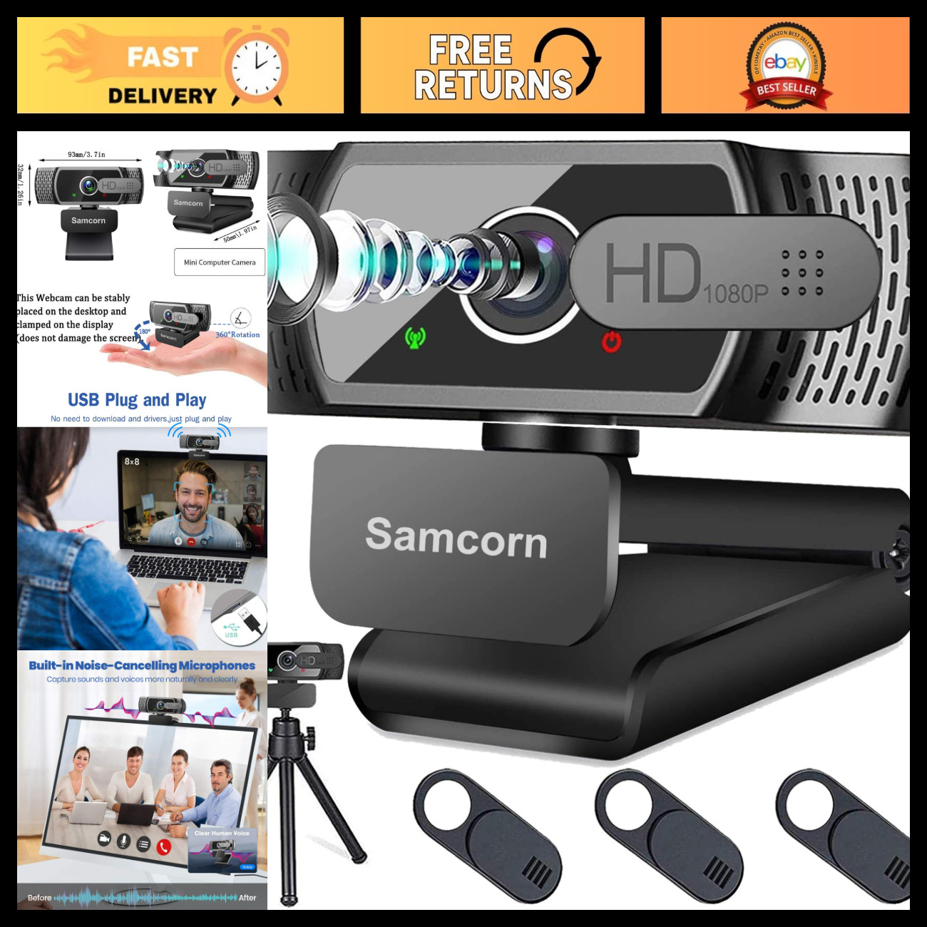 1080P HD Webcam with Microphone for PC, Laptop & Gaming - AutoFocus, Noise Reduc